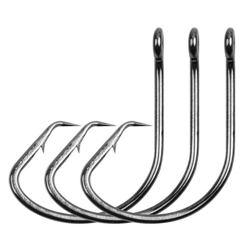 Shaddock Fishing Saltwater Circle Fishing Hooks, 100pcs Catfish Hooks Octopus J Hooks High Carbon Steel Offset Fish Hooks for Striped Bass Freshwater Saltwater Fishing (6#(100pcs per Pack)) - Image 1